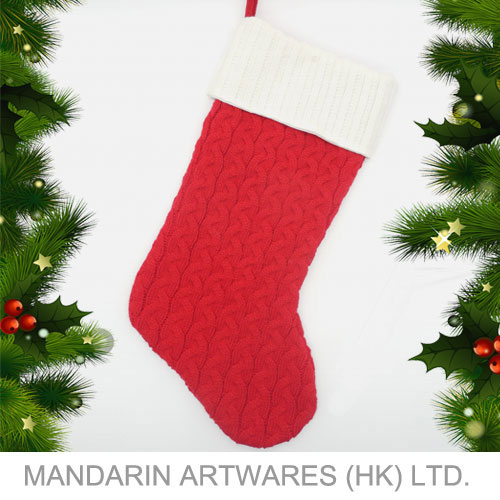 46cmL Knitted Pattern Christmas Stocking (Red)