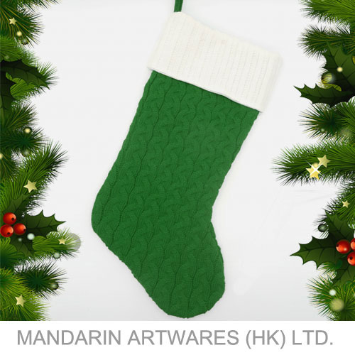 46cmL Knitted Pattern Christmas Stocking (Green)