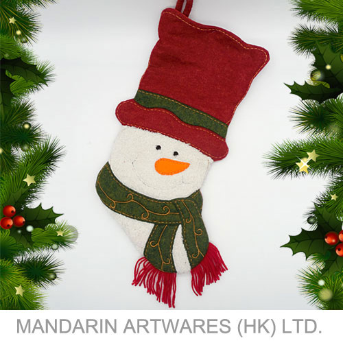 20"L Green Felt Christmas Snowman Shape Stocking