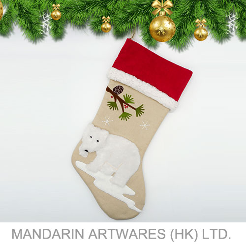 45cmL Elegant Polyester Polar Bear Christmas Stocking