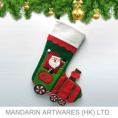 20"L Green "Santa on Train" Christmas Stocking