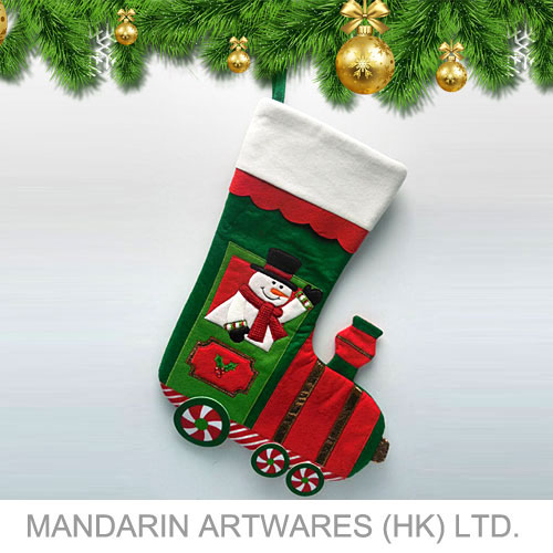 20"L Green "Snowman on Train" Christmas Stocking