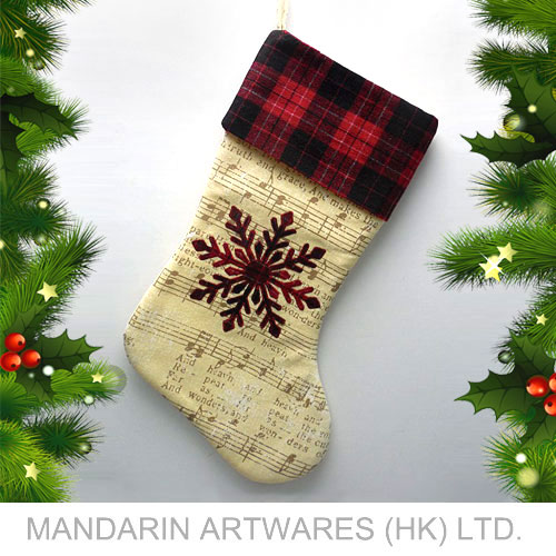 45cmL Sheet Music Pattern Christmas Stocking w/ Snowflake (Style A)