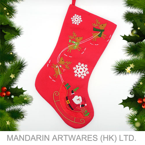 18"L Lovely Santa In Sleigh Christmas Stocking