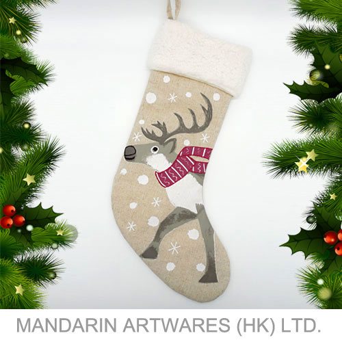 18"L Burlap Reindeer Christmas Stocking