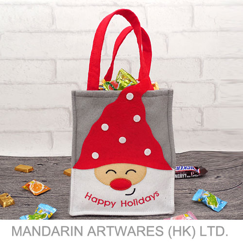 19.5cmL x 16cmW Christmas Santa "Happy Holiday" Felt Gift Bag