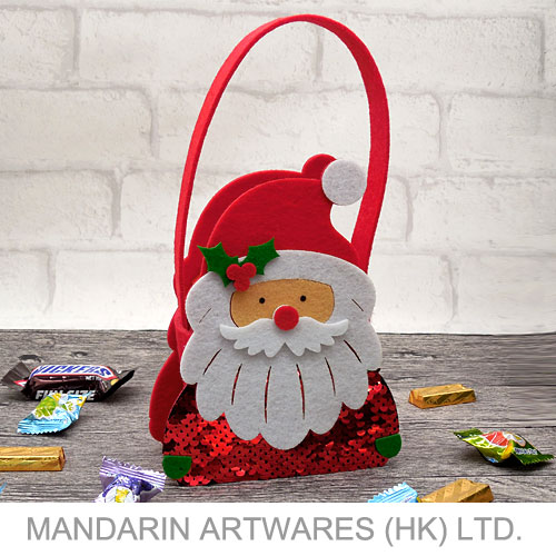 15.5cmH Sequin Christmas Santa Felt Candy Bag