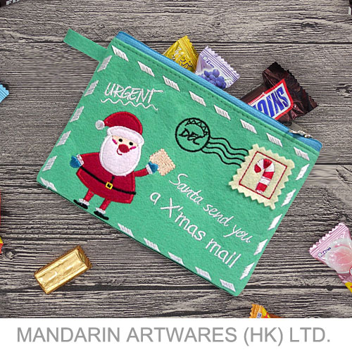 16.5cmW Christmas Santa Letter Zipper Purse Bag