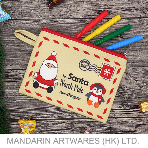16cmW x 12cmL Christmas Santa & Penguin Envelope Zipper Clutch Bag
