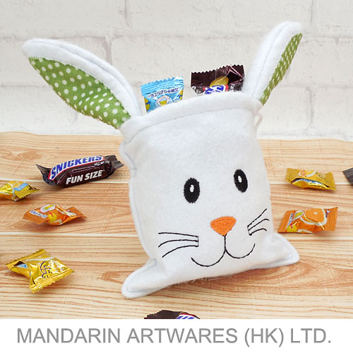 15cmL Felt Easter Bunny Drawstring Bag (White/Green)
