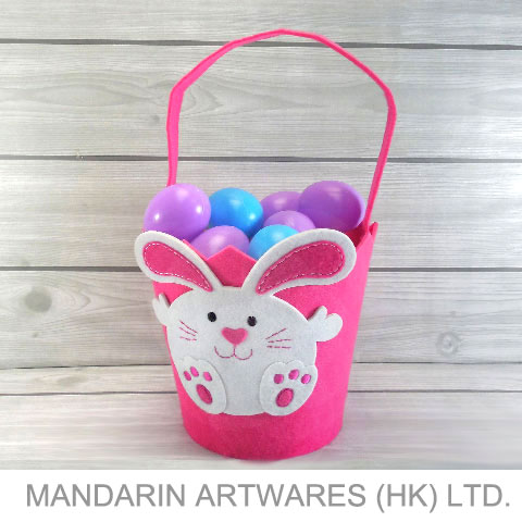 7"H Lovely Easter Bunny Felt Basket (Pink)