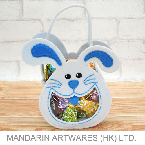 7"H Bunny Easter Felt Bag w/Clear Window (White)