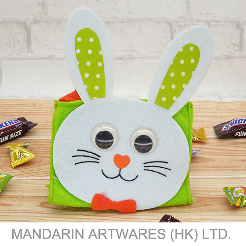 11cmH Green Bunny Triangle Felt Bag w/ Wiggle Eyes
