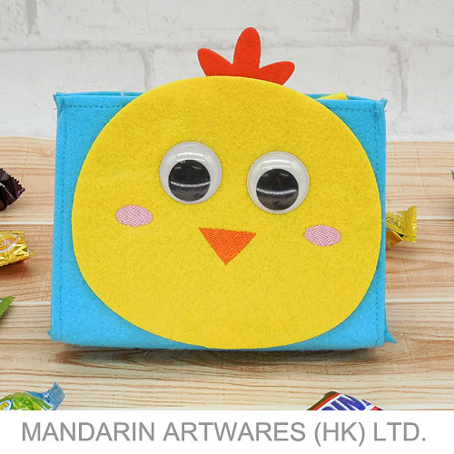 11cmH Blue Chicken Triangle Felt Bag w/ Googly Eyes
