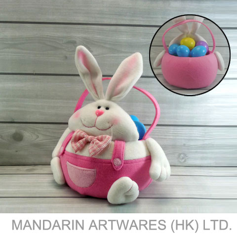 12"H Fleece Bunny Treat Basket (Pink)