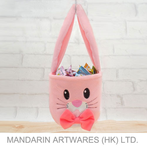 15cmDia Soft Velboa Pink Bunny Basket