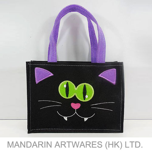 15cmH Black Cat Felt Hand Bag