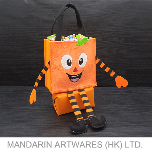 18cmH Orange Pumpkin Felt Bag with Plush Fabric
