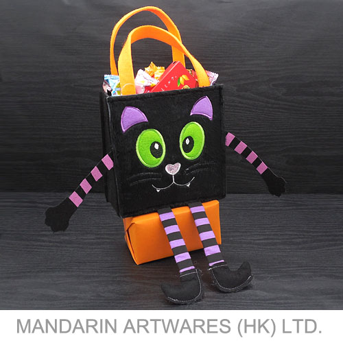 18cmH Black Cat Felt Bag with Plush Fabric