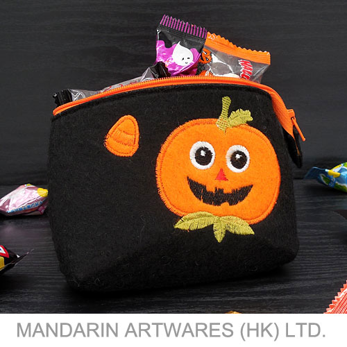 14cmL Black Pumpkin Felt Coin Purse