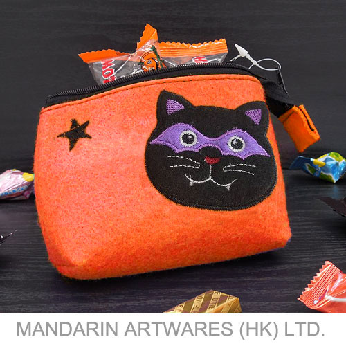 14cmL Orange Cat Felt Coin Purse