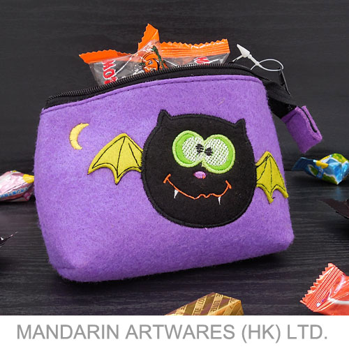 14cmL Purple Bat Felt Coin Purse