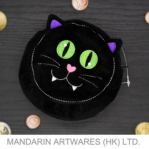 11.5cmDia Black Cat Plush Purse