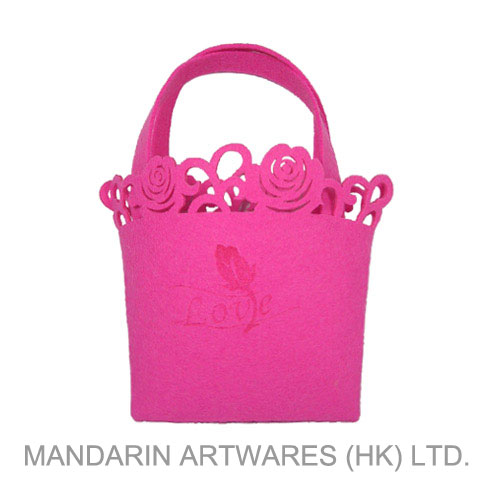 15cmH x 15cmW Pink Rose Felt Bag