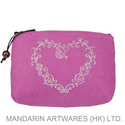 8.5cmH x 13cmW Pink Felt Coin Bag