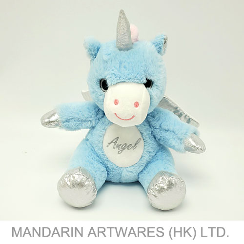 25cmH Winged Sitting Unicorn Plush (Blue)