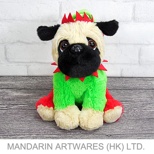 8"H Cuddly Pug Dog Plush (Green Elf)