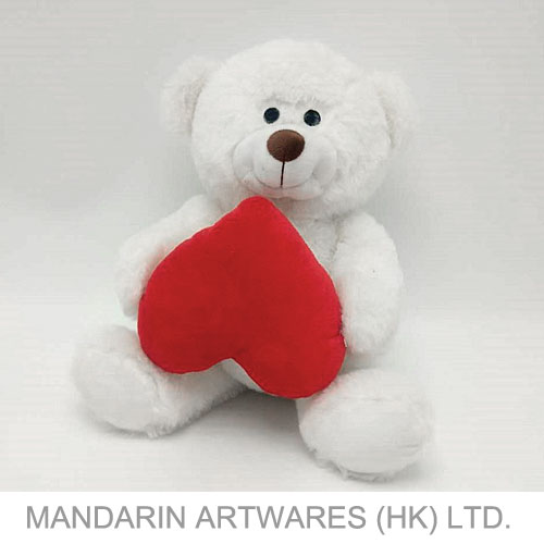 25cmH Sitting Valentine White Plush Bear with Heart 